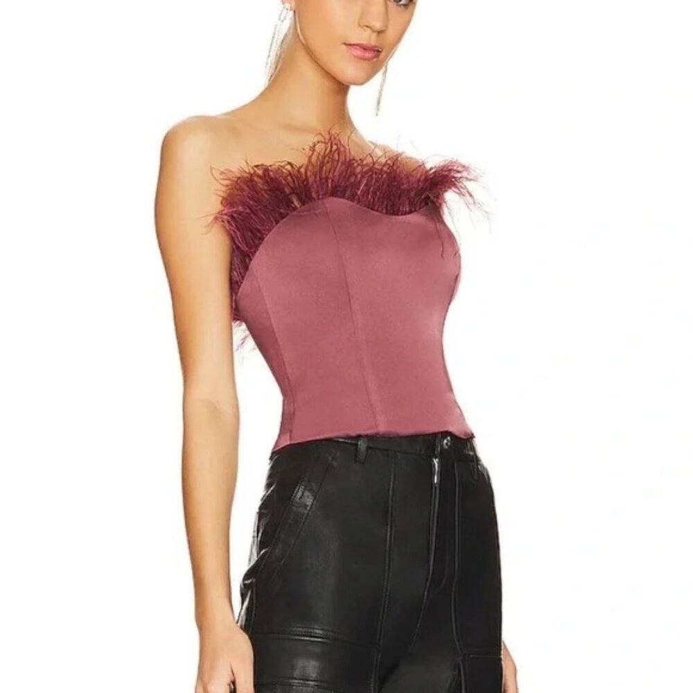 LPA AIDA Ostrich Feather Strapless Corset Top Mauve Women’s Size XS Revolve